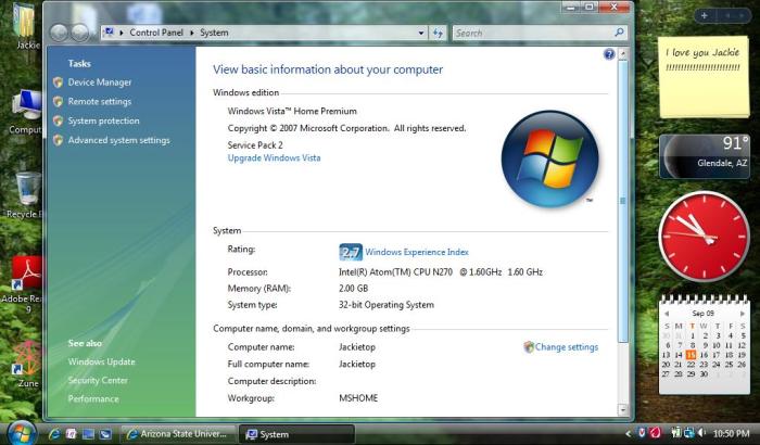 HP Mini 1000 Netbook running Windows Vista Home Premium